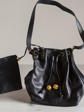 Chanel vintage 80’s Black double C stitched Drawstring Bucket Bag